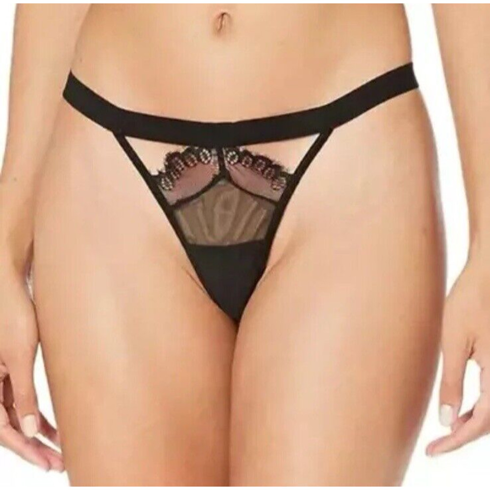 Thistle and Spire Sidney Keyhole‎ Velvet Lace Thong Black Size XL 381615 NWT